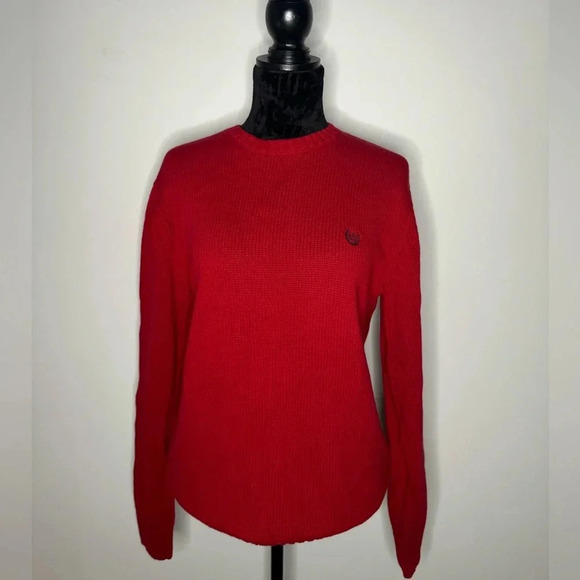 NWOT VTG Chaps Logo Red Embroidered Knit Crew Neck Pullover Grandpa Sweater - Picture 2 of 13